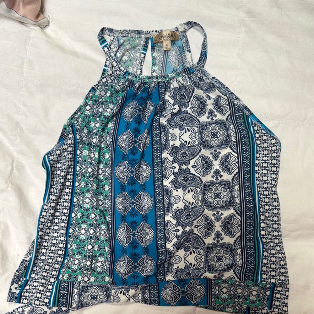 Blue Patterned Women's Top halter tank